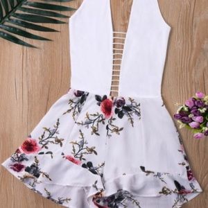 Ladder low cut halter romper White